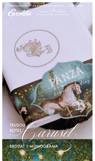 Trusou de botez pentru baieti cu monograma brodata, tematica ecvestra, Carusel  1